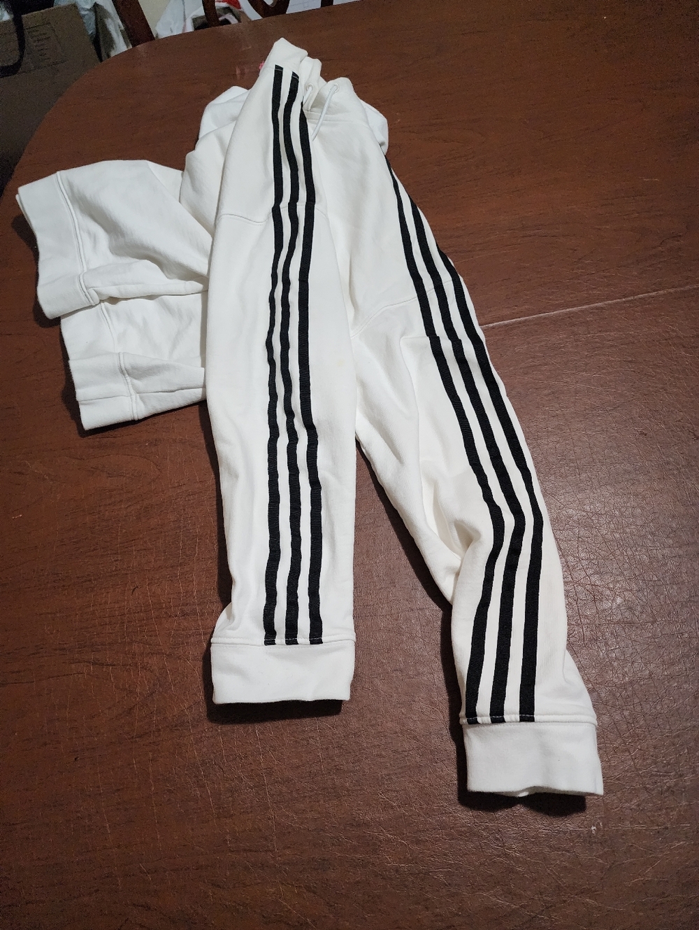 Adidas White Cropped Hoodie with Black 3-Stripes - Picture 8 of 10